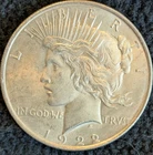 1922 Philadelphia US Peace Silver Dollar ~ AU ~