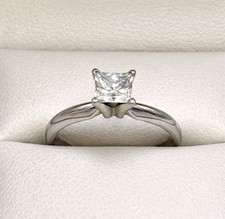 Lovely Vintage Platinum & Princess Cut Diamond  Ring.  Size L.   0.5 Carats.