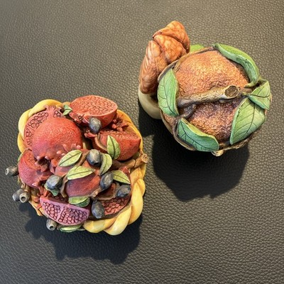 SET OF 2 Harmony Kingdom Trinket Boxes - ORANGE & POMEGRANATE 1999 Collectible