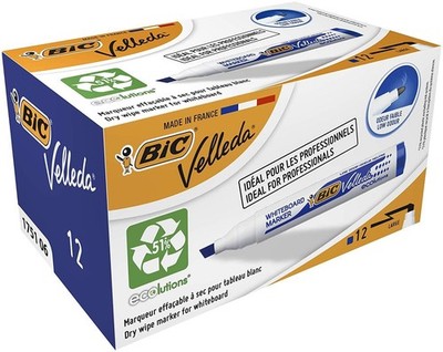 BIC Velleda blau Whiteboard Marker - Keilspitze trocken abwischbare Stifte für Schule, 12er Pack