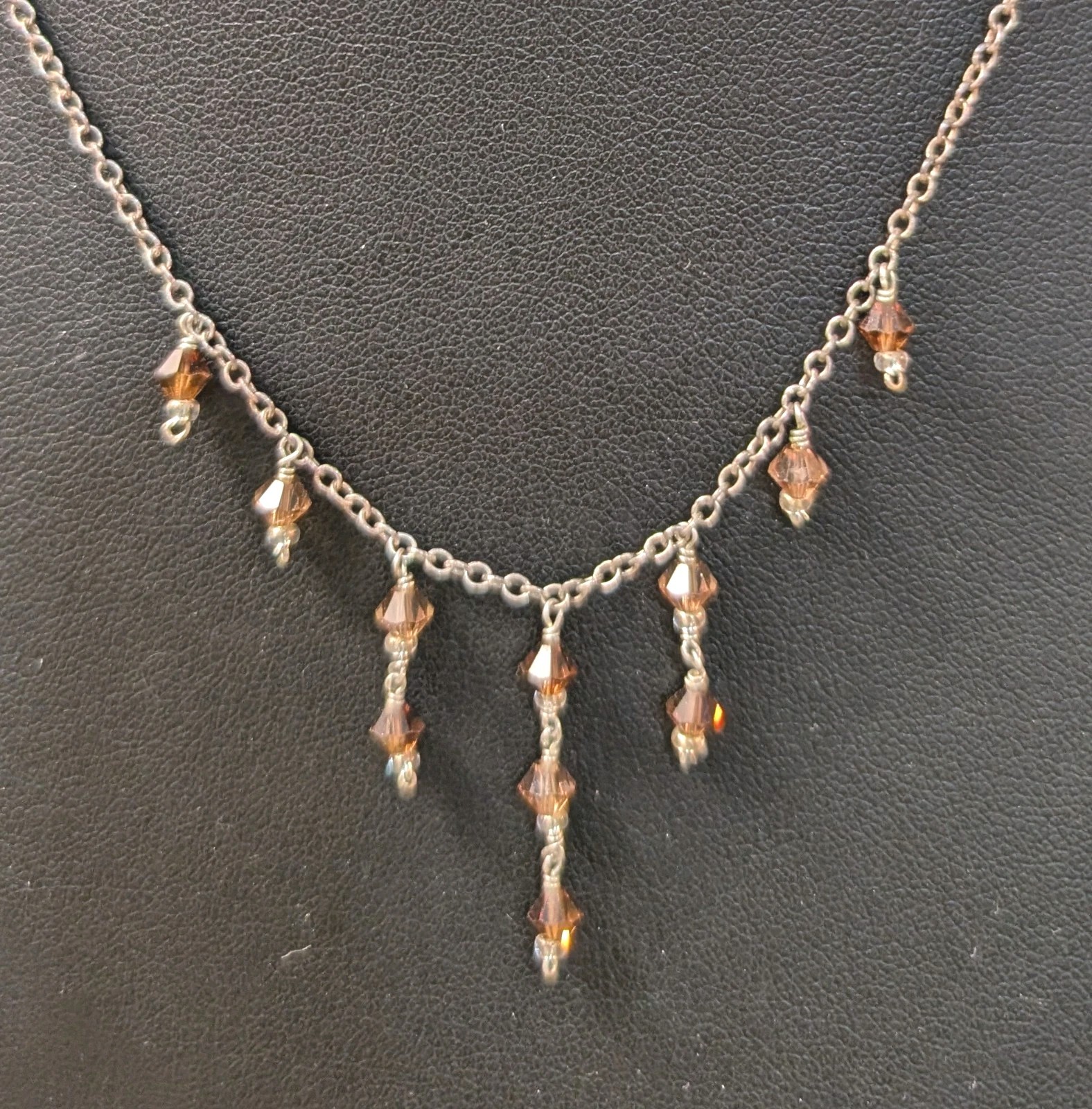 Delicate 16” Amber Tiny Crystals Dangle Necklace … - image 4