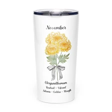 November Chrysanthemum Stainless Steel Drink Cup Beverage Water Tumbler 20 oz