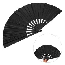 Black Folding Hand Fan Sparkling Fabric Portable Fan for Line Dancing Festival