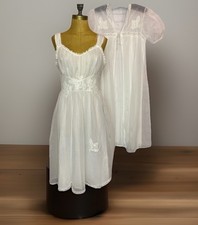VTG Gotham Peignoir Lingerie Ivory Nylon Chiffon Bridal Set Gown Robe 36