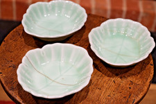Antico set riparazione graffette piatti foglia di loto cinese Longquan Celadon gres