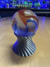 4959 Hand Made Large Boulder Glass Marble Red Blue Yellow Ribbon 1.3 Inches 