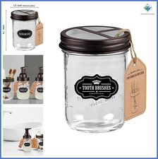 Mason Jar Toothbrush Holder 16 Ounce Bronze Stainless Steel Lid Rustic Decor