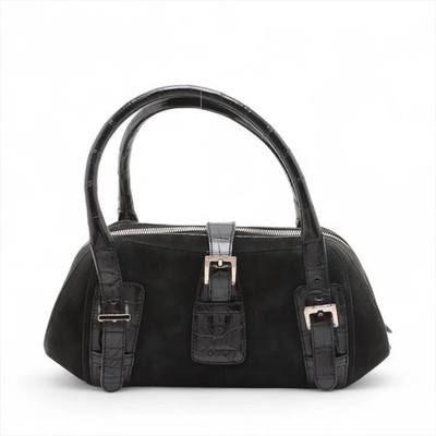 Loewe Senda suede x croco embossing Hand bag Black with