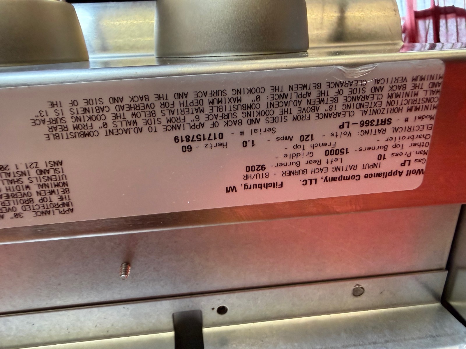 36” Wolf LP Range Top SRT366LP (Used)