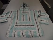 Multicolored Mexican Poncho Drug Rug Knit Pullover Hoodie Size L