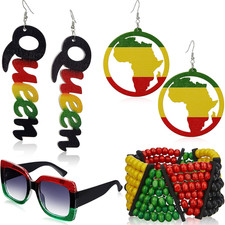 4 Pcs Jamaica African Women'S Outfit Jewelry Set Reggae African Map Dangle Que