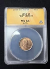 1955 Lincoln Wheat Cent 1c BIE Variety Coin - ANACS MS66 Red