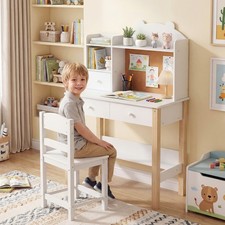 Kids Desk and Chair Set Wooden Children Study Table White