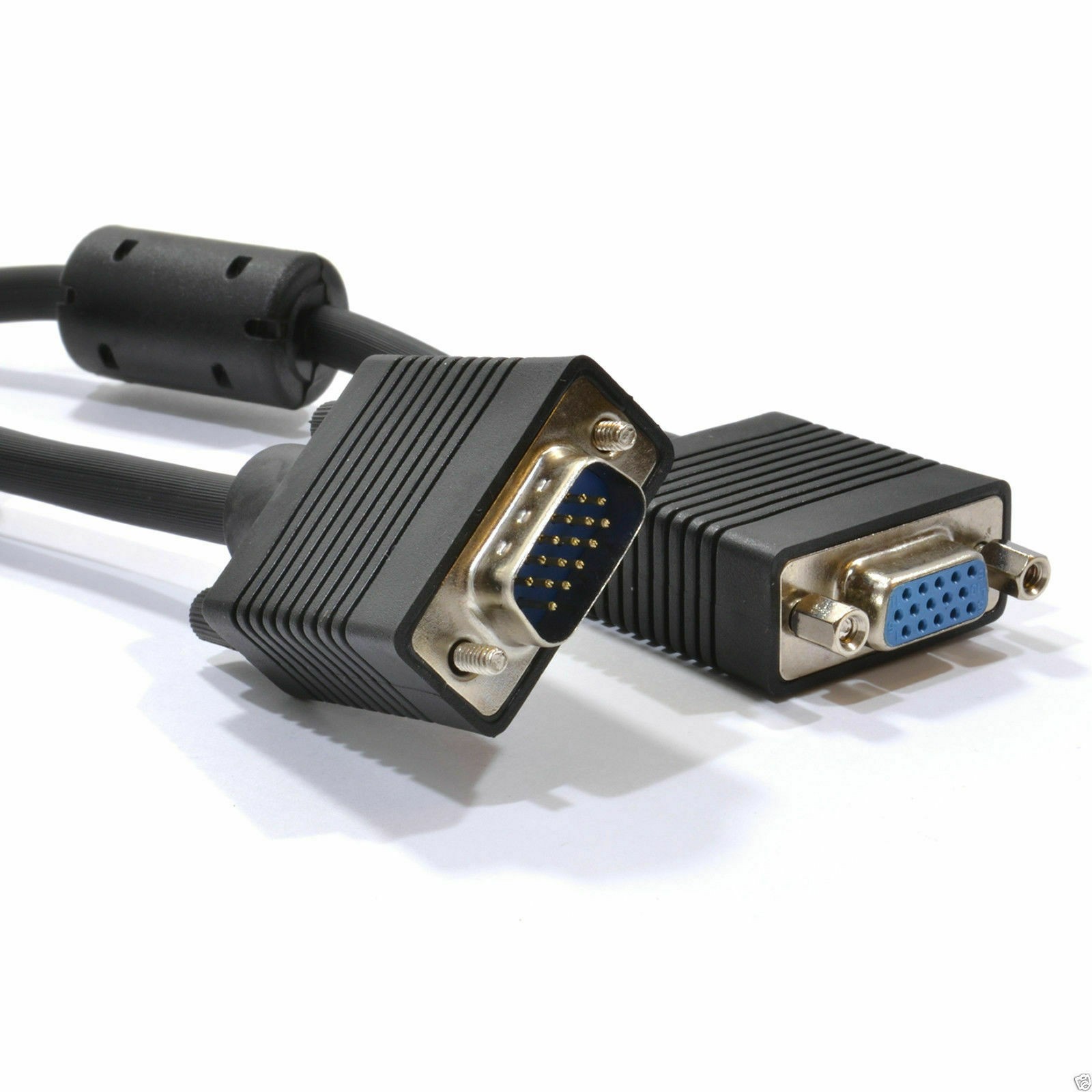 2m SVGA Cable HD15 Extension Lead Male to Female BLACK Monitor VGA Triple