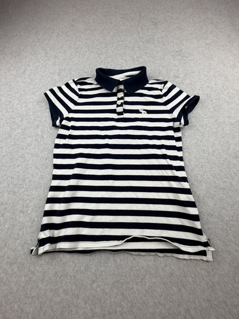 Abercrombie Polo Shirt Kids XL 16 Navy Blue White Striped Short Sleeve