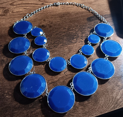 Deep Blue Bubble Statement Necklace Costume Jewelry Translucent Faux Rhinestones