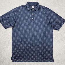 FootJoy Polo Shirt Mens Large Navy Blue Diamond Printed Golf Performance Stretch