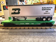 LIONEL O GAUGE - No. 6-16308 BURLINGTON NORTHERN TRAILER ON FLAT CAR - PRE-OWNED