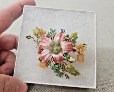 Vintage Tiara Misu Flower Brooch Signed Floral Brooch Pin