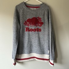 Roots Canada Cabin Beaver Youth Sweater Salt and Pepper Gray Boys M