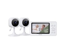 Bonoch 4.3" Baby Monitor with 2 Cameras, 720p Split Screen white NEW - OPEN BOX