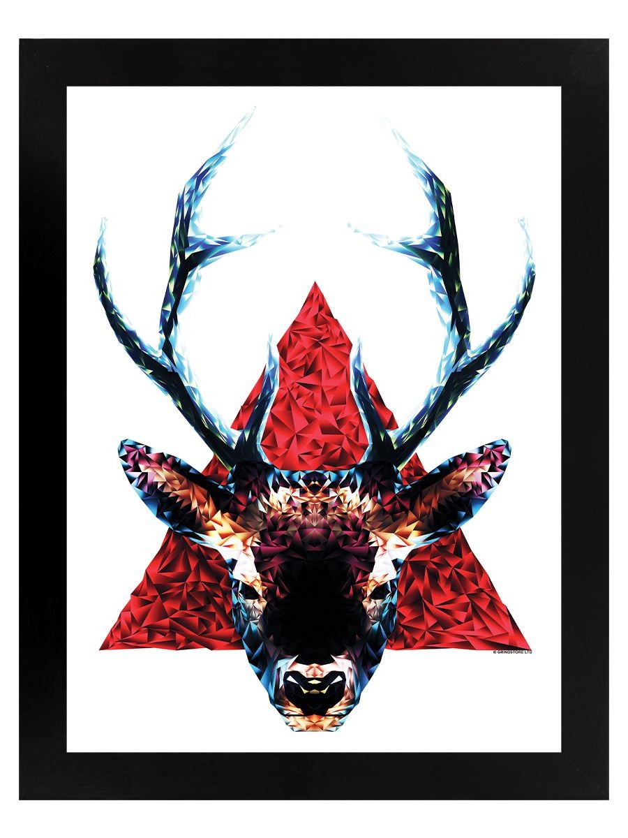 Unorthodox Collective Geometric Stag Black Wooden Framed Print