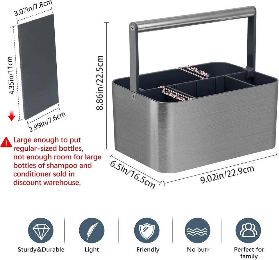 Carrito de almacenamiento de baño, organizador de ducha ajustable para dormitorio, gris Foto 2 de 4