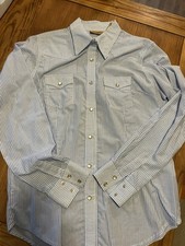 Wrangler Shirt Womens M Stripes Long Sleeve Button Up Regular Fit Pearl Snap New