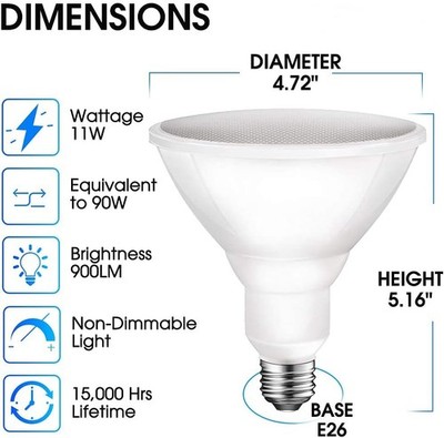 6 Pack PAR38 LED Flood Outdoor Light Bulb 5000K Daylight 90 Watt Equivalent 11W