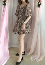 Women’s Flower Dress Mini Dress V-Neck Zip-up Back - 2 Layers