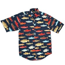 Vintage 90s Tango Max Raab Fish Shirt Mens S USA Made Trout Salmon AOP