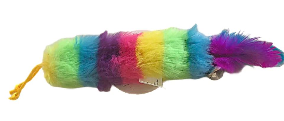Rainbow Caterpillar Cat Toy with Catnip. Feather Tail with a Bell. (6.5" L) - Image 3 of 3