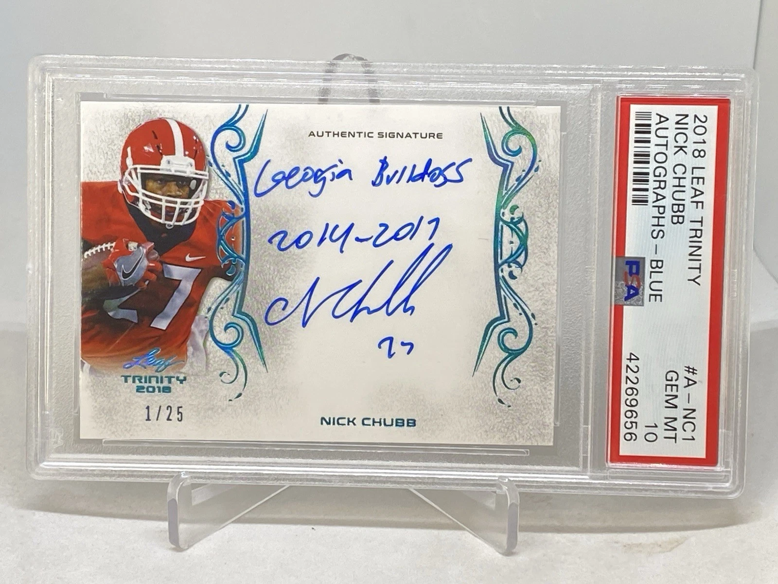 Nick Chubb Leaf Trinity Autographs #ANC1 Blue