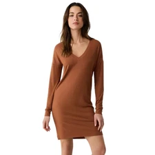 Lole Traverse V-Neck Long Sleeve Women's Dress, Rust, Medium