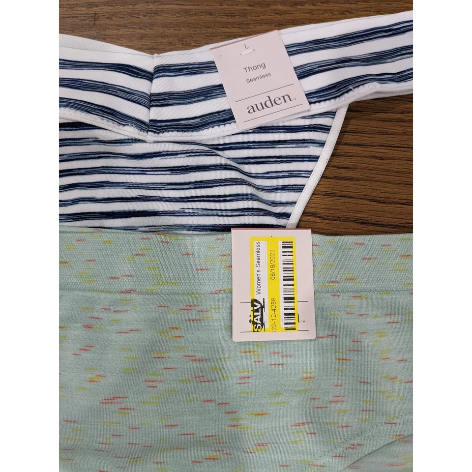 Auden 4 Pack Thong Bundle Panty L Blue Striped Green Black Bikini Underwear Set - Image 4 of 4