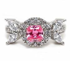 2CT Treated Pink Sapphire  White Topaz 925 Sterling Silver Ring Sz 8