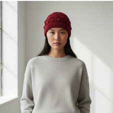 Red Hand Crochet Beanie Hat Handmade Cotton Yarn OS Winter Fall