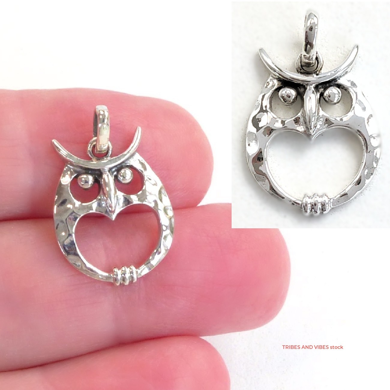 Owl Pendant Heart Body 925 Sterling Silver by Sea Gems Wisdom Spirit Animal Gift