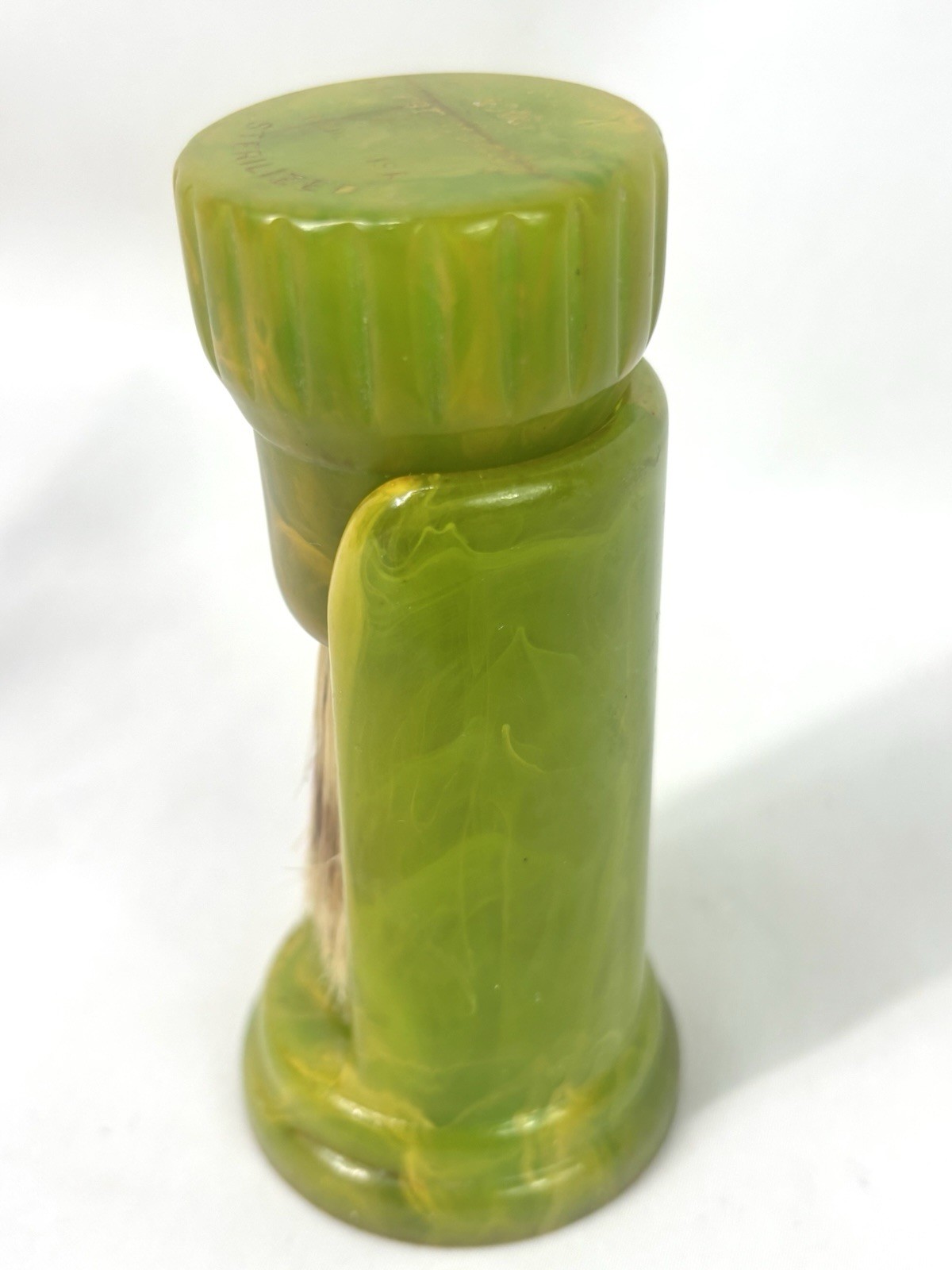 Ever Ready Vtg Shaving Brush w/stand Marbled Green Catalin/Bakelite, 200BH 4”
