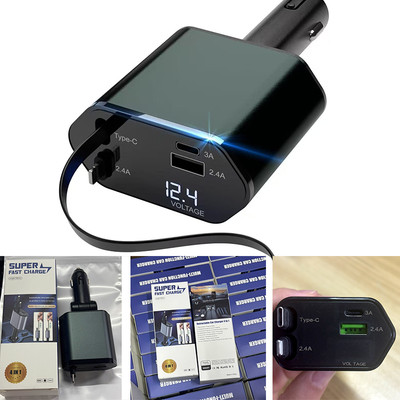 Neu 120w Universal 4 IN 1 Retractable Car Fast Charger Zigarettenzünder im Auto