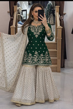 Green Colour Faux Georgette Palazzo Suit With Dupatta For Party  Reception