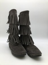 Minnetonka Women's Boot Fringe Grey Suede 8 Pre-Owned