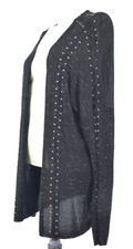 M&S Studded Cardigan Lightweight Knit Open Front Charcoal Grey Black UK 14