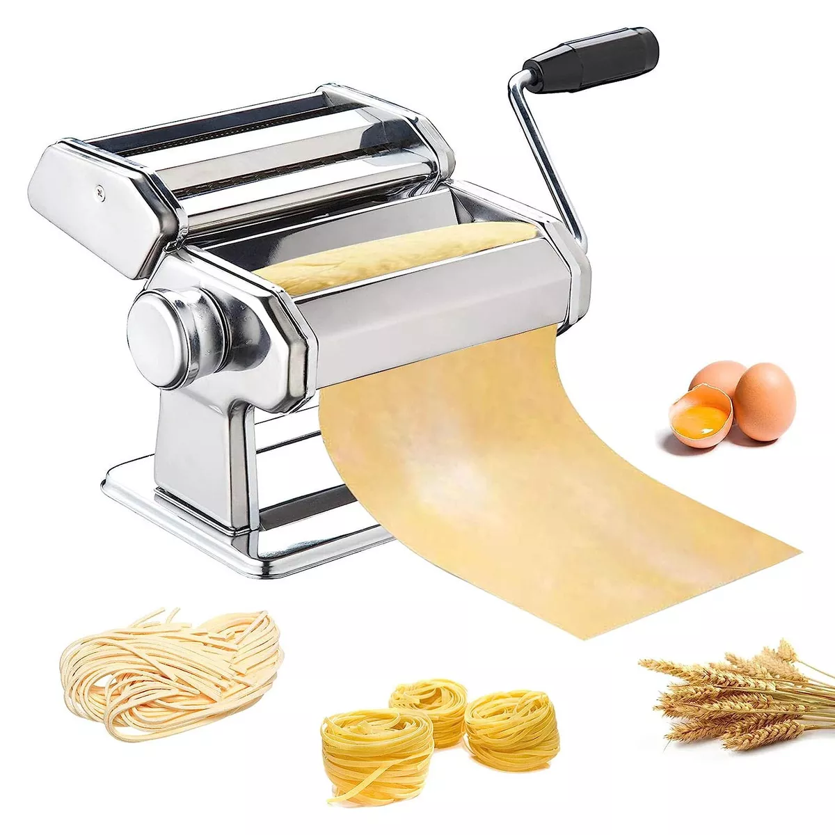 Shule Pasta Maker Machine Stainless Steel Manual Noodle Makers Include  Pasta Roller, Cutter, Hand Crank and 7 Adjustable Thickness Setting