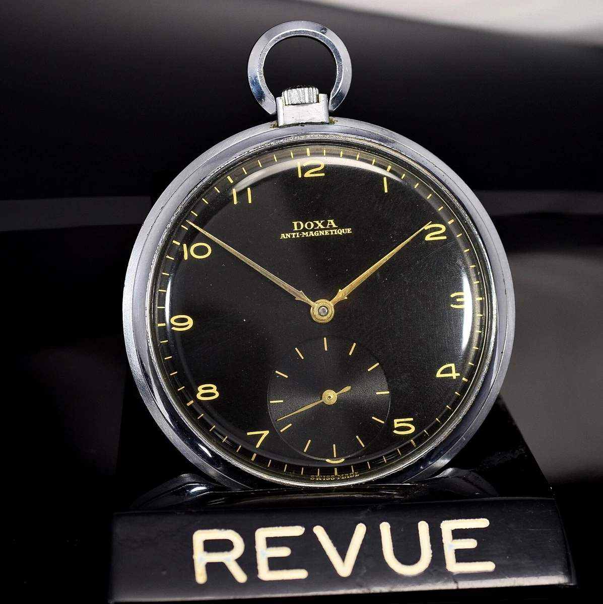 Vintage DOXA Black Gilt Dial 47mm snap case 40s mens pocket watch