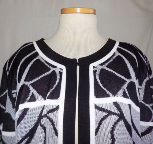 Misook schwarz/grau/weiß abstrakter Druck 1-Haken Strick Cardigan Topper Jacke 2X - Bild 3 von 6