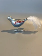 Glass Clip On Bird Christmas Tree Ornament Blue Peace brings Joy Dayspring Cards