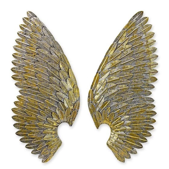Grandi ali d'angelo metallo decorazione natalizia murale antico oro argento p... - Immagine 2 di 3