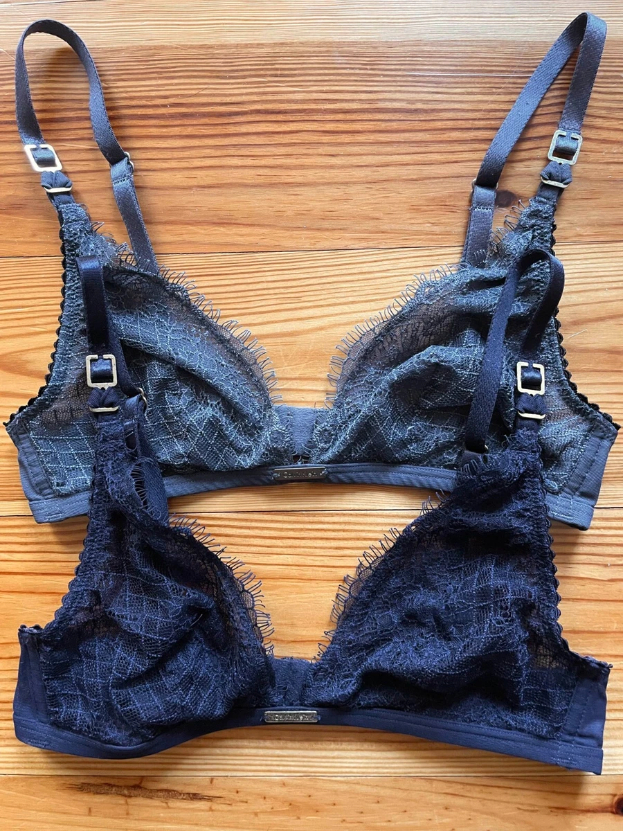 $90 CALVIN KLEIN Blue Eyelash Lace Triangle Bras Bralettes Set of