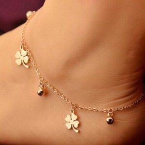 Authentic Gold plated Lucky Clover with Bell Anklet Bracelet